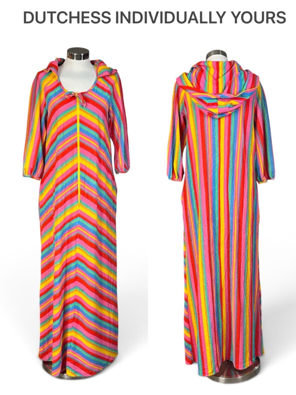 VINTAGE 70s DUTCHESS INDIVIDUALLY YOURS RAINBOW TERRYCLOTH HOODED BEACH ROBE